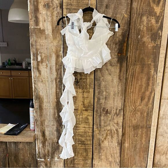 NWT More To Come Valerie Ruffle Top White chiffon jellyfish blouse Revolve XXS - Picture 11 of 14